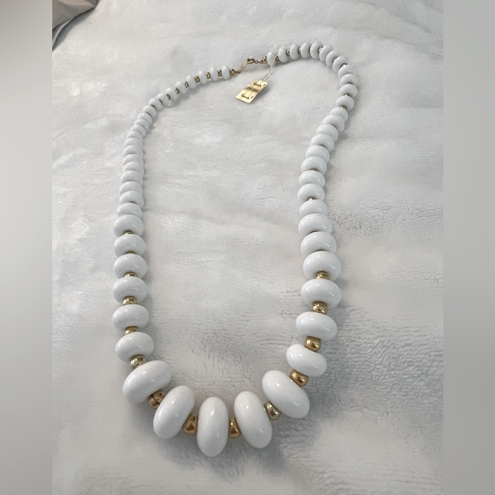 #Napier #NWT Vintage White Enamel With Tiny Gold Beads Accents 30" Sale